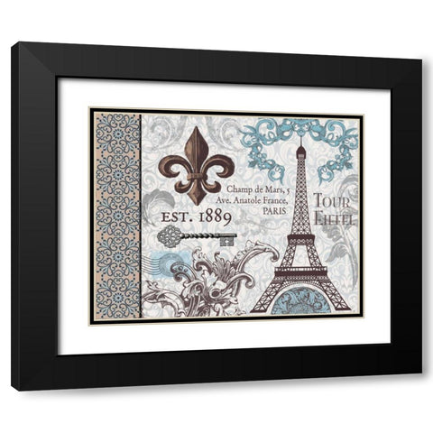 Paris Pair Rect Blue Brown 2 Black Modern Wood Framed Art Print with Double Matting by Hogan, Melody