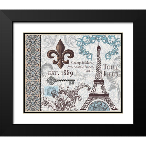 Paris Pair Rect Blue Brown 2 Black Modern Wood Framed Art Print with Double Matting by Hogan, Melody