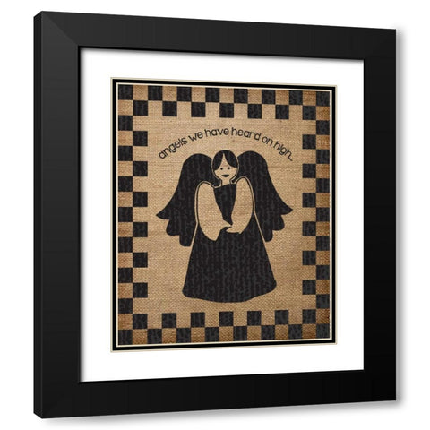 Burlap Christmas Angel Black Modern Wood Framed Art Print with Double Matting by Hogan, Melody