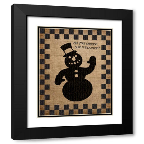 Burlap Christmas Snowman Black Modern Wood Framed Art Print with Double Matting by Hogan, Melody