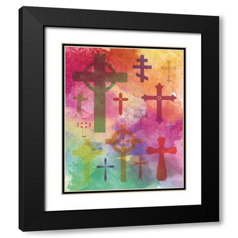 Watercolor Cross 1 Black Modern Wood Framed Art Print with Double Matting by Hogan, Melody
