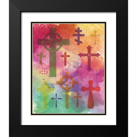 Watercolor Cross 1 Black Modern Wood Framed Art Print with Double Matting by Hogan, Melody