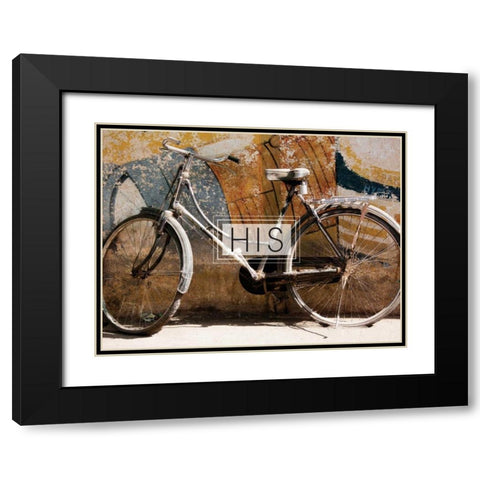 His Bicycle Black Modern Wood Framed Art Print with Double Matting by Hogan, Melody