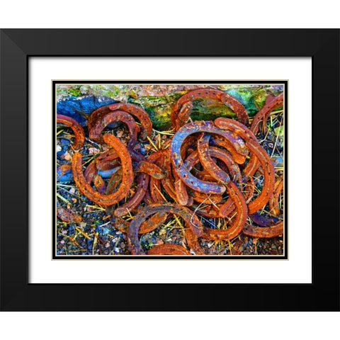 Bright Horse Shoes Black Modern Wood Framed Art Print with Double Matting by Hogan, Melody
