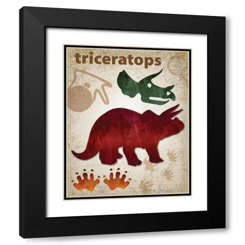 Triceratops Dinosaur Black Modern Wood Framed Art Print with Double Matting by Hogan, Melody