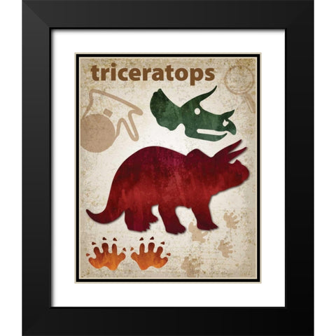 Triceratops Dinosaur Black Modern Wood Framed Art Print with Double Matting by Hogan, Melody