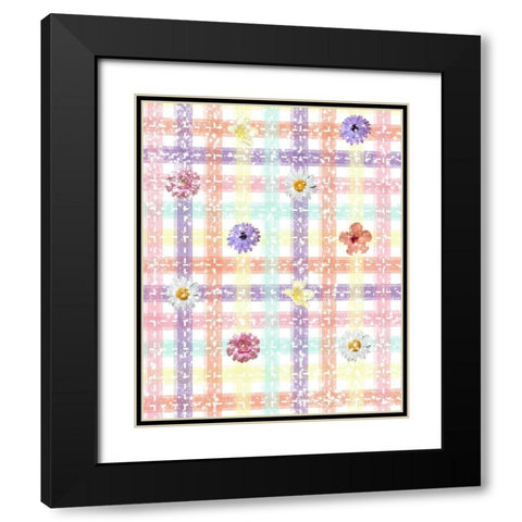 Unique Plaid with Flowers Black Modern Wood Framed Art Print with Double Matting by Hogan, Melody