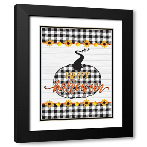 Happy Halloween Buffalo Plaid 1 Black Modern Wood Framed Art Print with Double Matting by Hogan, Melody