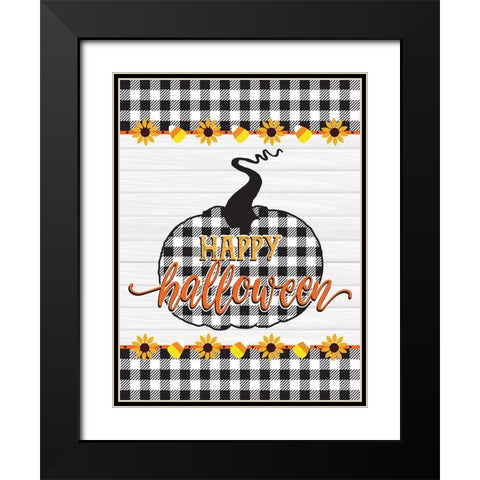 Happy Halloween Buffalo Plaid 1 Black Modern Wood Framed Art Print with Double Matting by Hogan, Melody