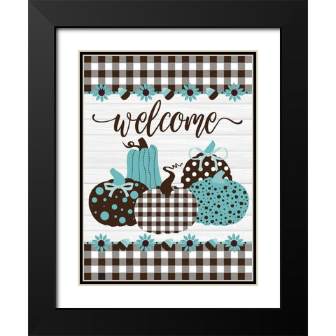 Welcome Pumpkins Buffalo Plaid 2 Black Modern Wood Framed Art Print with Double Matting by Hogan, Melody