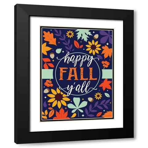 Navy Fall Floral Black Modern Wood Framed Art Print with Double Matting by Hogan, Melody