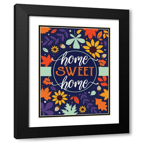 Navy Home Sweet Home Fall Floral Black Modern Wood Framed Art Print with Double Matting by Hogan, Melody