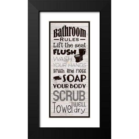 Bath Rules Black Modern Wood Framed Art Print with Double Matting by Prime, Marcus