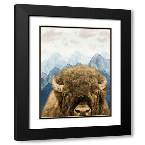 Mountain Fluffy Bison Black Modern Wood Framed Art Print with Double Matting by Prime, Marcus
