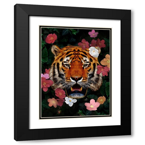 Peeking Floral Beast Black Modern Wood Framed Art Print with Double Matting by Prime, Marcus