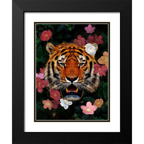 Peeking Floral Beast Black Modern Wood Framed Art Print with Double Matting by Prime, Marcus