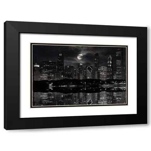 Full Moon Chicago Black Modern Wood Framed Art Print with Double Matting by Prime, Marcus