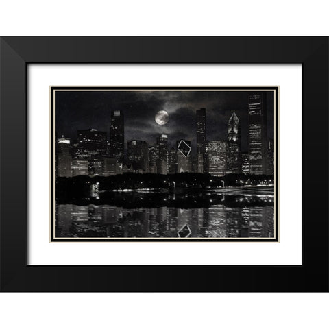 Full Moon Chicago Black Modern Wood Framed Art Print with Double Matting by Prime, Marcus