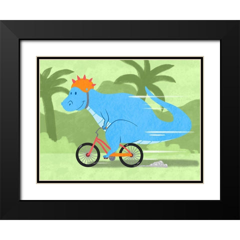 Riding Dino 1 Black Modern Wood Framed Art Print with Double Matting by Prime, Marcus