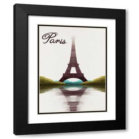 Watercolored Paris Black Modern Wood Framed Art Print with Double Matting by Prime, Marcus