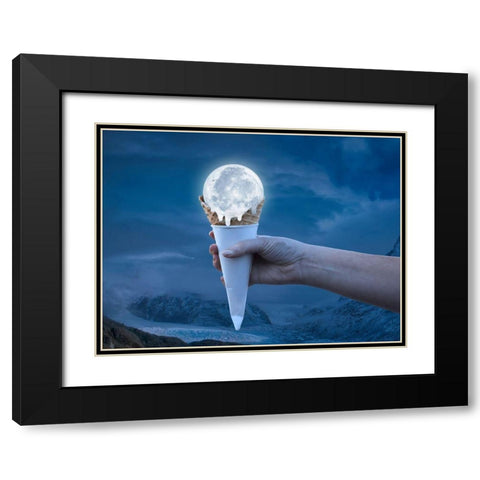 Dripping Moon 1 Black Modern Wood Framed Art Print with Double Matting by Prime, Marcus