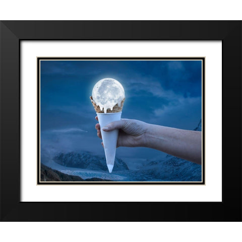 Dripping Moon 1 Black Modern Wood Framed Art Print with Double Matting by Prime, Marcus