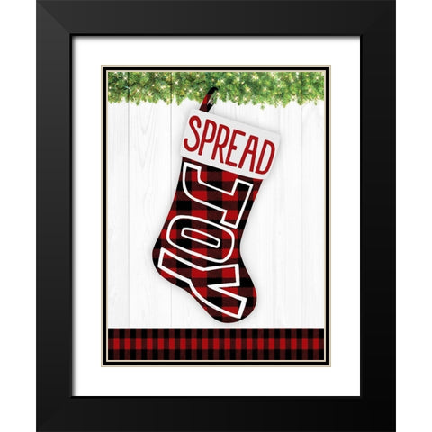 Joy Stocking 1 Black Modern Wood Framed Art Print with Double Matting by Prime, Marcus