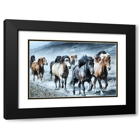 Group Run Black Modern Wood Framed Art Print with Double Matting by Prime, Marcus