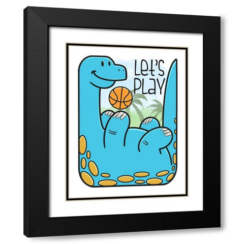 Dino Playing Black Modern Wood Framed Art Print with Double Matting by Prime, Marcus