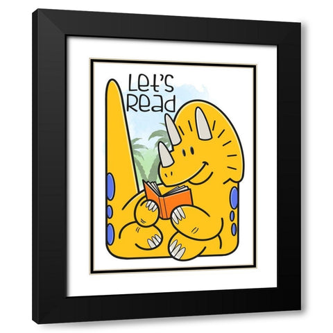 Dino Reading Black Modern Wood Framed Art Print with Double Matting by Prime, Marcus