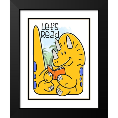 Dino Reading Black Modern Wood Framed Art Print with Double Matting by Prime, Marcus