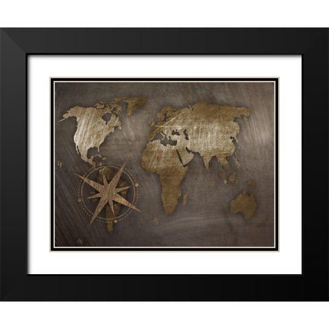 World Compass Black Modern Wood Framed Art Print with Double Matting by Prime, Marcus