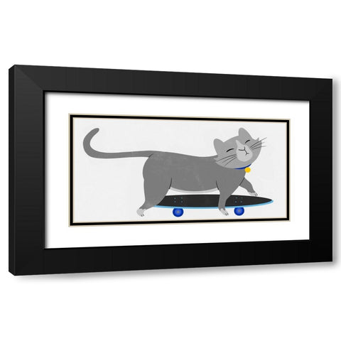 Skateboarding Cat Black Modern Wood Framed Art Print with Double Matting by Prime, Marcus