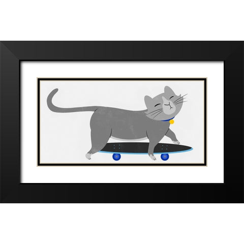 Skateboarding Cat Black Modern Wood Framed Art Print with Double Matting by Prime, Marcus