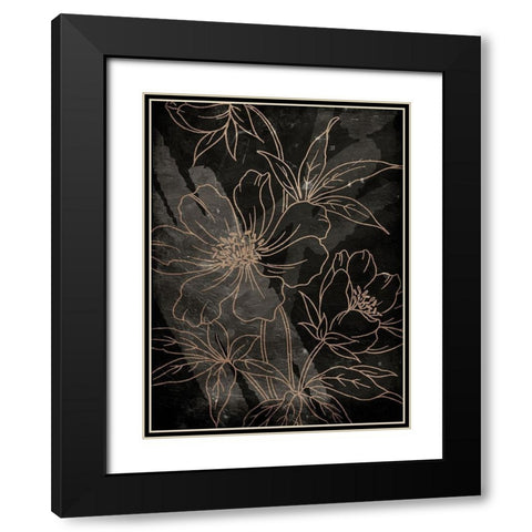 Muted Golden Abstract Floral Black Modern Wood Framed Art Print with Double Matting by Villa, Milli