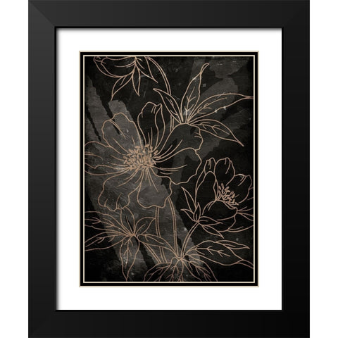 Muted Golden Abstract Floral Black Modern Wood Framed Art Print with Double Matting by Villa, Milli