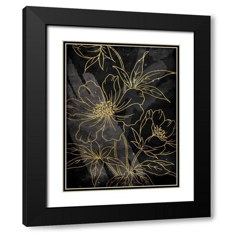 Golden Abstract Floral Black Modern Wood Framed Art Print with Double Matting by Villa, Milli