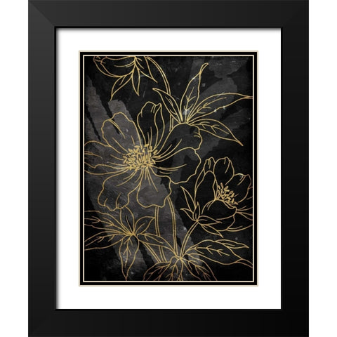 Golden Abstract Floral Black Modern Wood Framed Art Print with Double Matting by Villa, Milli
