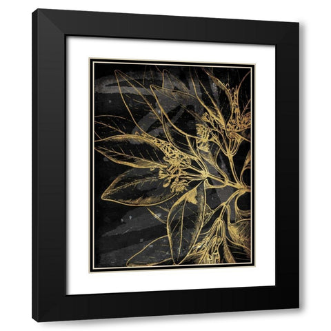 Golden Abstract Floral Mate Black Modern Wood Framed Art Print with Double Matting by Villa, Milli