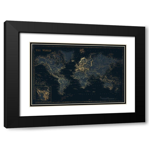 Golden Blue World Black Modern Wood Framed Art Print with Double Matting by Villa, Mlli