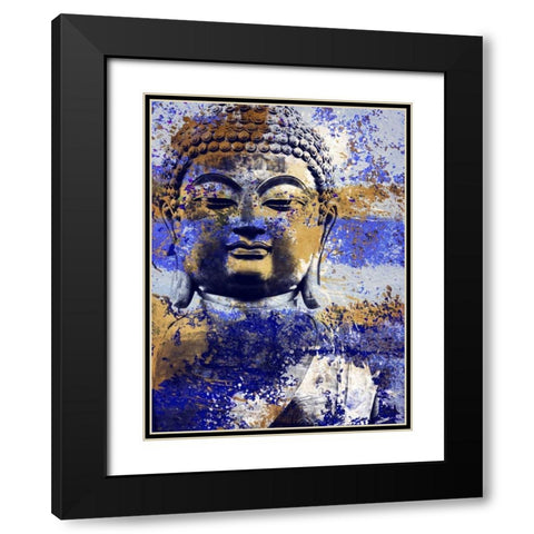 Blue Gold Prayer Black Modern Wood Framed Art Print with Double Matting by Villa, Milli