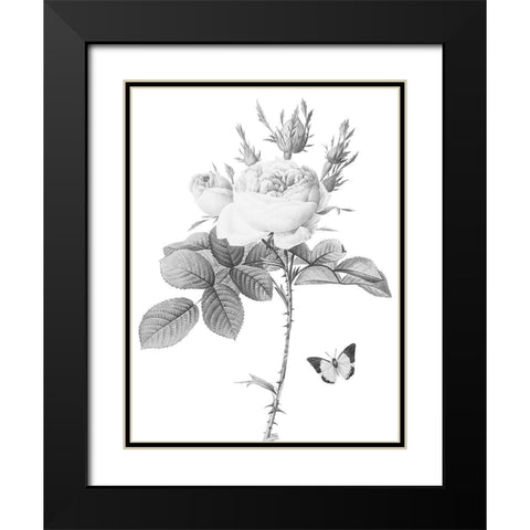 Greyscale Floral Black Modern Wood Framed Art Print with Double Matting by Villa, Mlli