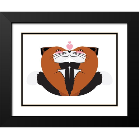 Fox Hug Black Modern Wood Framed Art Print with Double Matting by Villa, Mlli