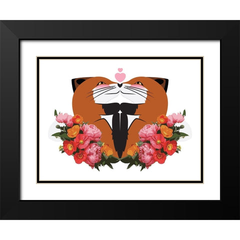 Fox Hug Flowers Black Modern Wood Framed Art Print with Double Matting by Villa, Mlli