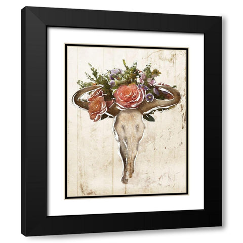 Flower On The Skull Black Modern Wood Framed Art Print with Double Matting by Villa, Mlli