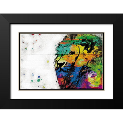 Rainbow Lion Black Modern Wood Framed Art Print with Double Matting by Villa, Mlli