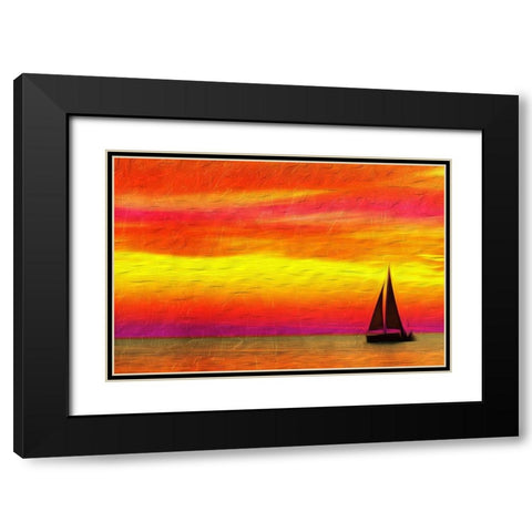 Sunset Boating Black Modern Wood Framed Art Print with Double Matting by Villa, Mlli