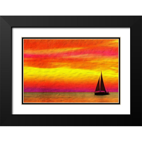 Sunset Boating Black Modern Wood Framed Art Print with Double Matting by Villa, Mlli
