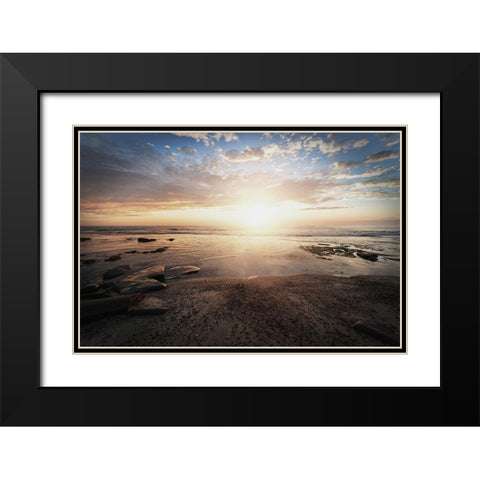 Walk On The Beach Black Modern Wood Framed Art Print with Double Matting by Villa, Mlli