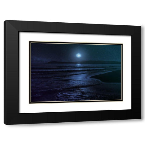 Beach Moon Black Modern Wood Framed Art Print with Double Matting by Villa, Milli